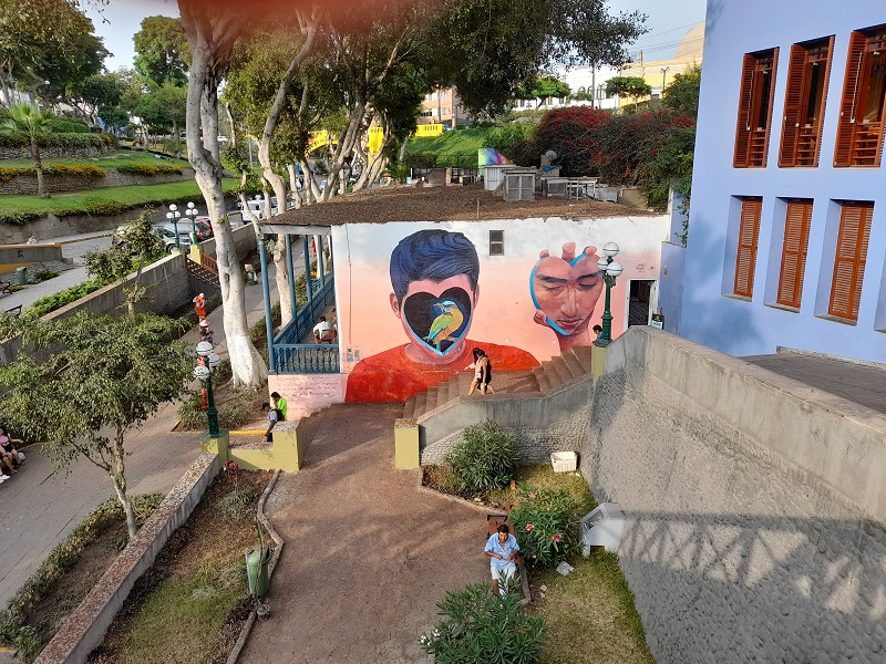 Jade Rivera colorful mural art in Barranco, Lima