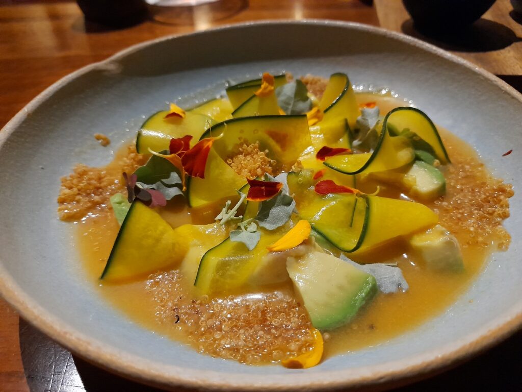 Avocado cebiche at Kjolle restaurant: a twist of the traditional Peruvian dish, but made with avocado and squash instead of fish.