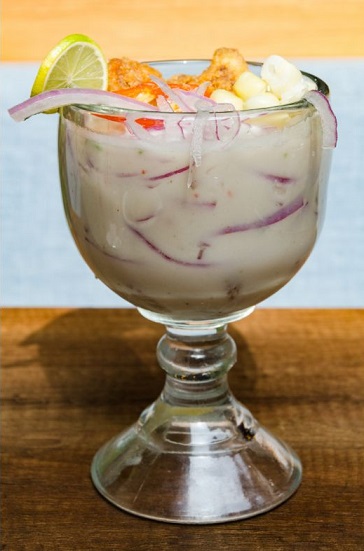 Leche de tigre or tiger's milk, a popular Peruvian drink