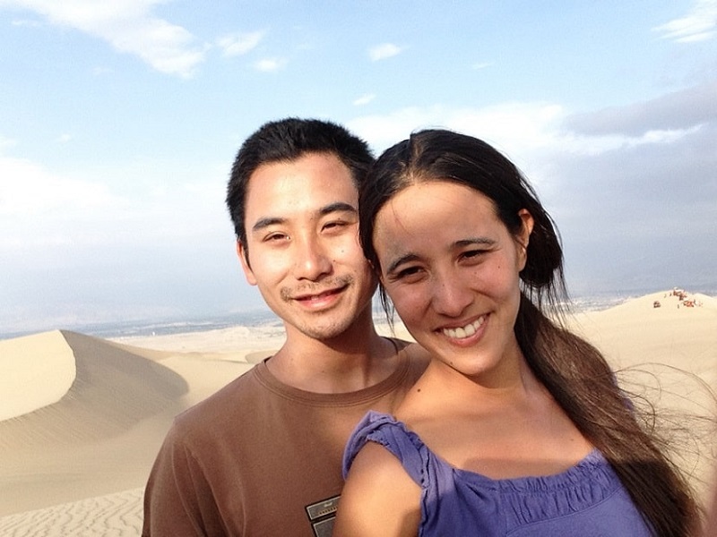 My partner and I in the sand dunes of Huacachina