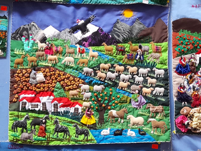 Arpillera, a picture made of fabric. Souvenir from Lima, Peru