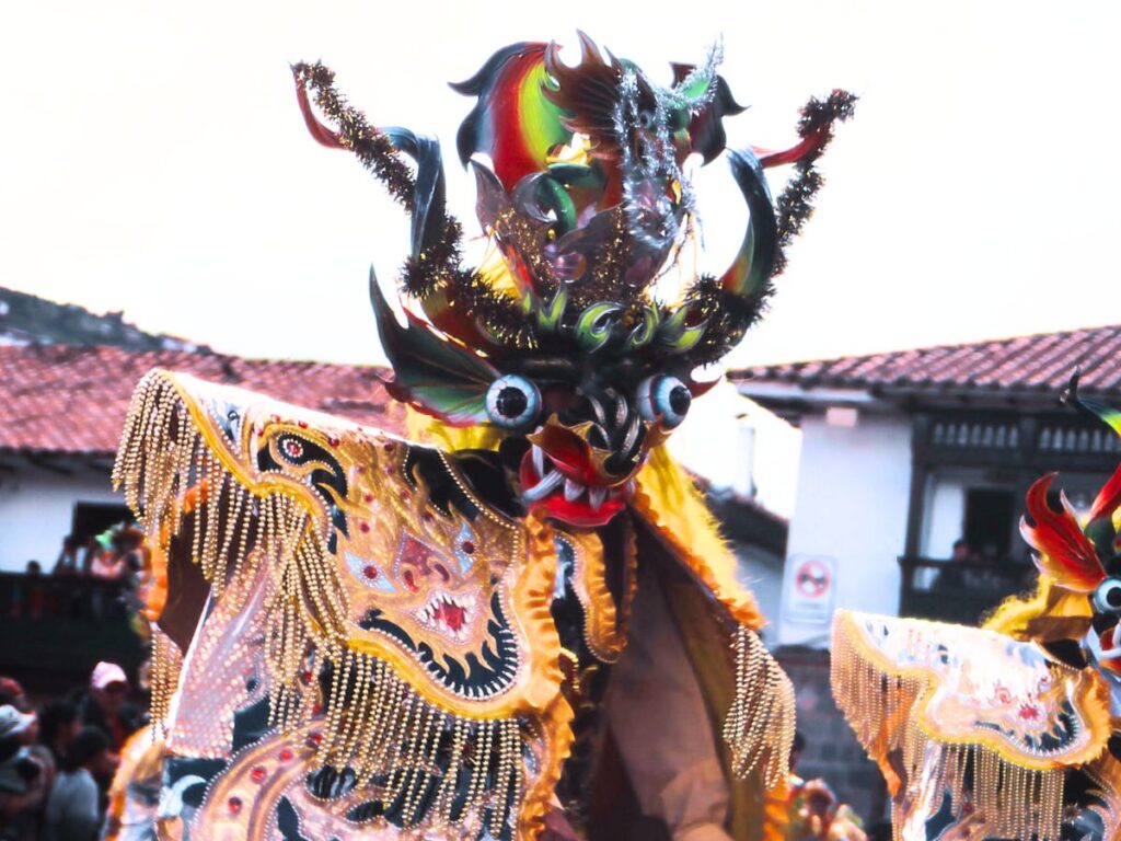 La Diablada dance. Men wearing costumes and masks.