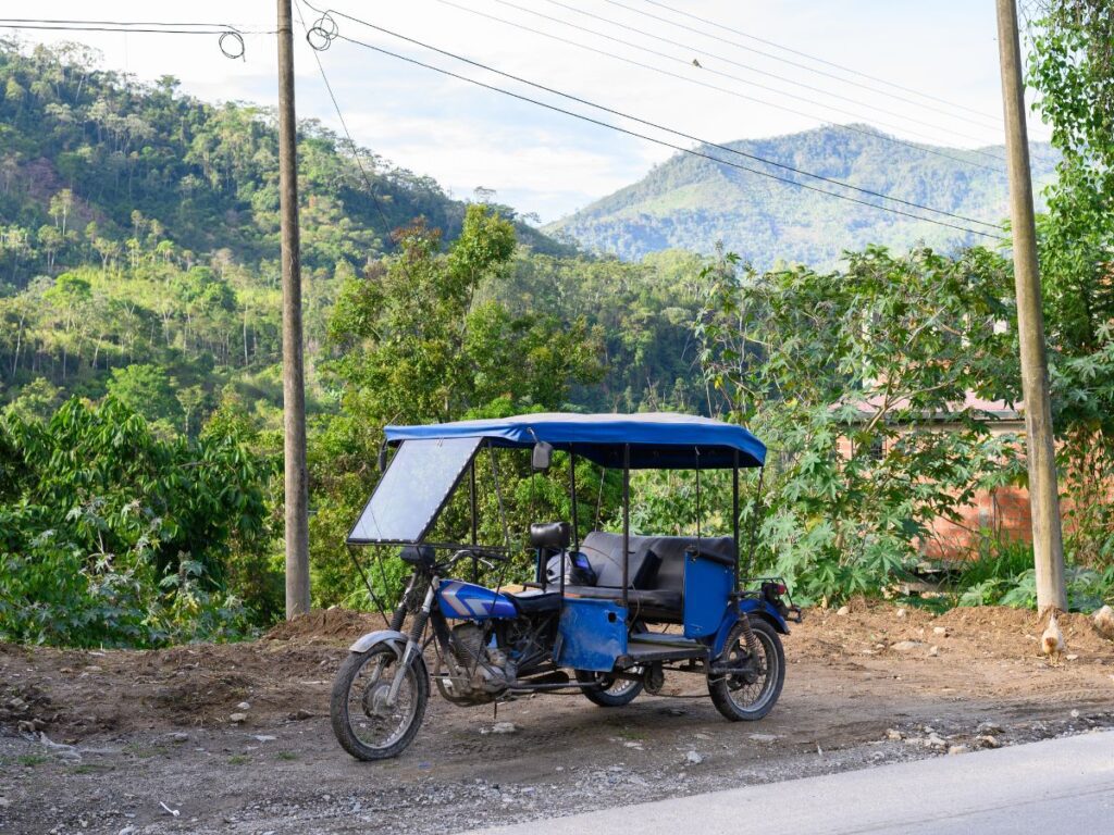 Mototaxi parken on a jungle road in Peru